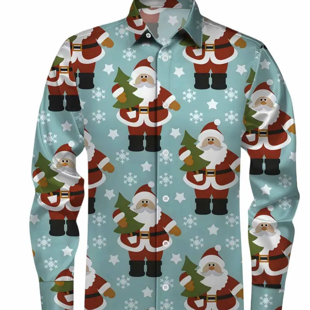 Winter Clothing Gift Ideas - เสื้อเชิ้ตแขนยาวพิมพ์ลายคริสต์มาสสำหรับผู้ชาย ปกเสื้อติดกระดุม สวมใส่สบาย เหมาะสำหรับงานปาร์ตี้ฤดูหนาว ไอเดียของขวัญคริสต์มาสสุดทันสมัย